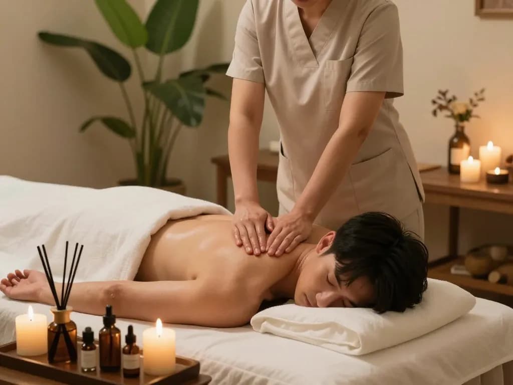 평화로운 웰니스 센터에서의 편안한 포항스웨디시 마사지 치료 장면.