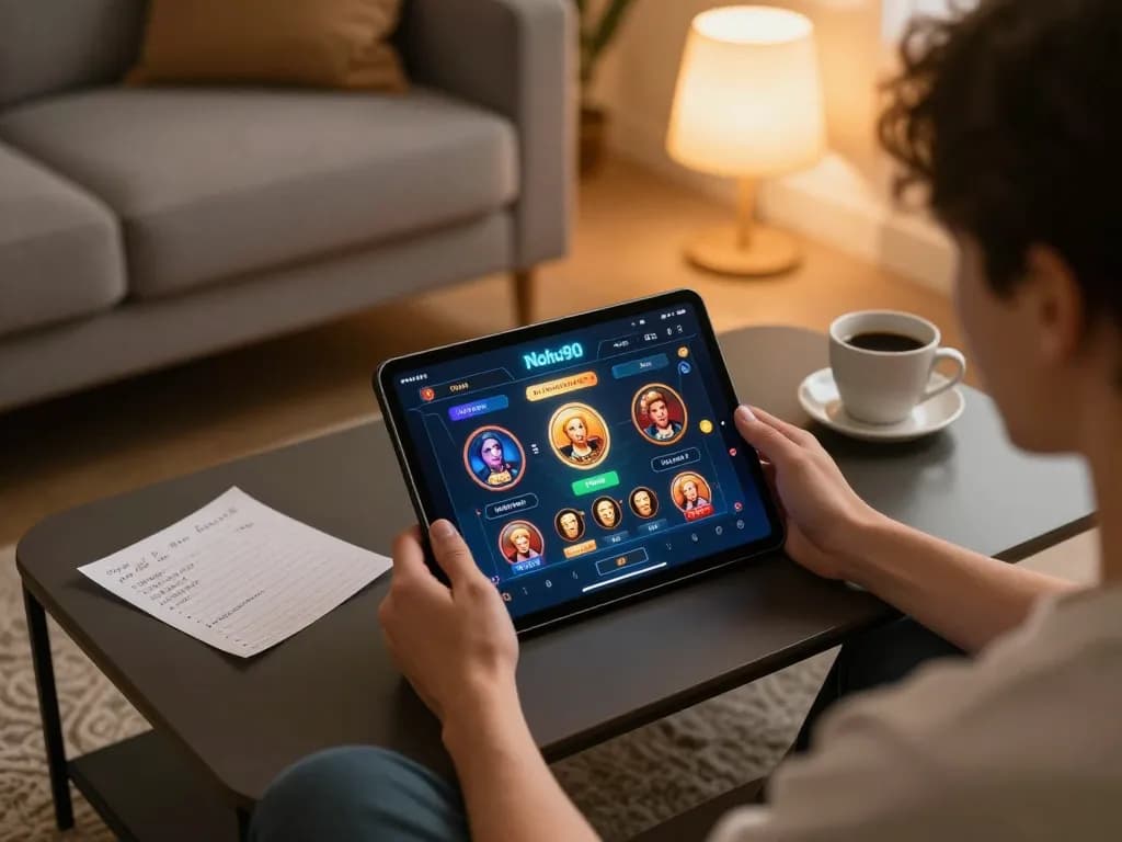 Nohu90 player strategizing in a cozy home setup with tablet and notes