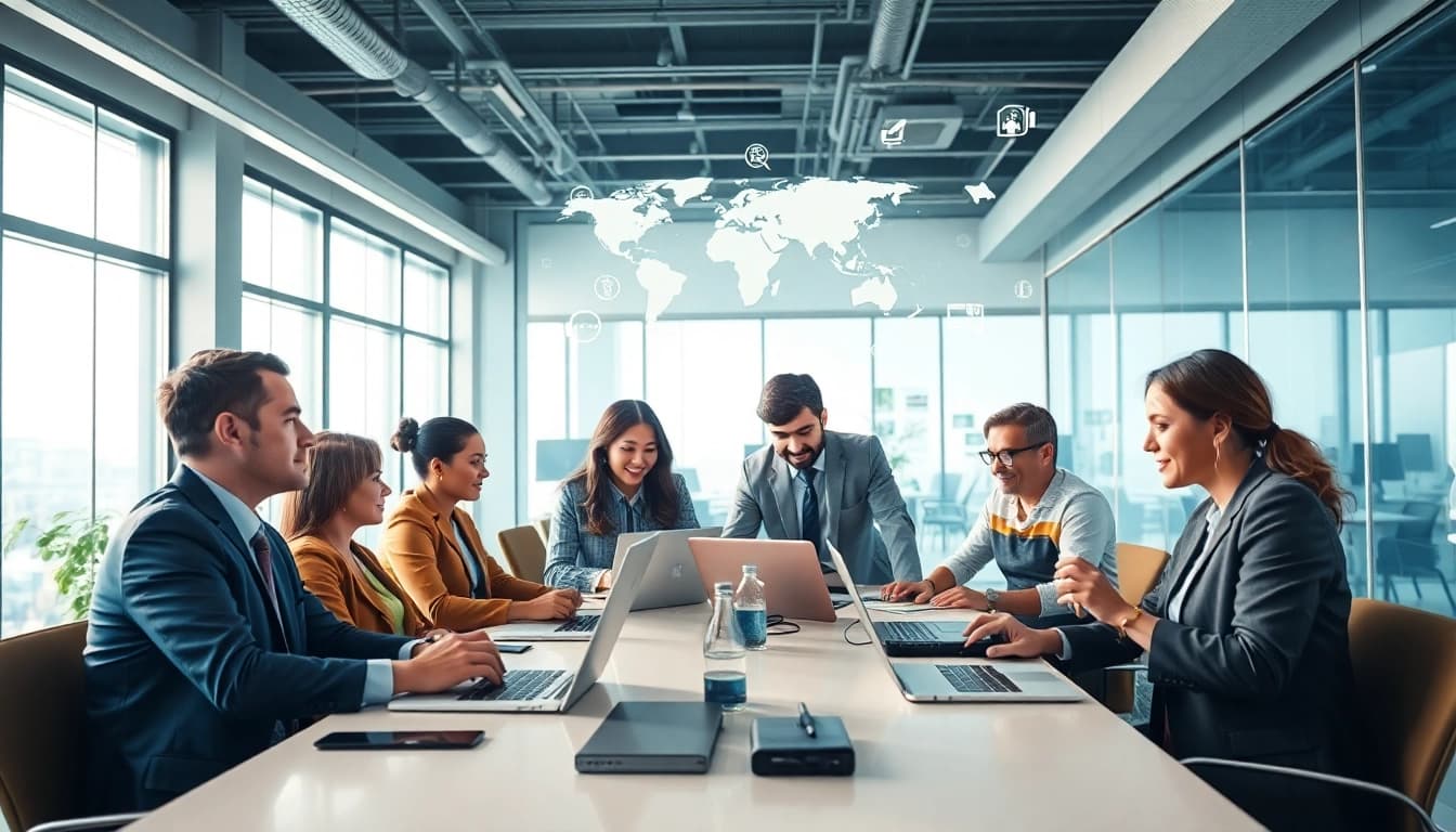 Experience global communication through the helloworld官网 in a modern office setting.