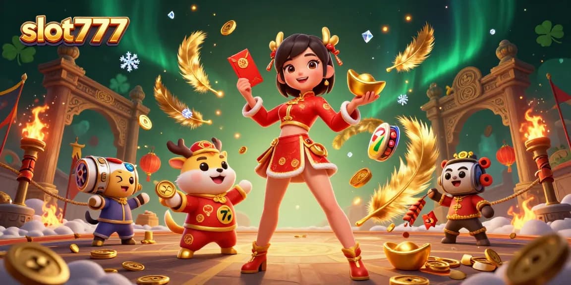 Win big with slot777 in an exciting festive scene featuring traditional symbols and vibrant energy.