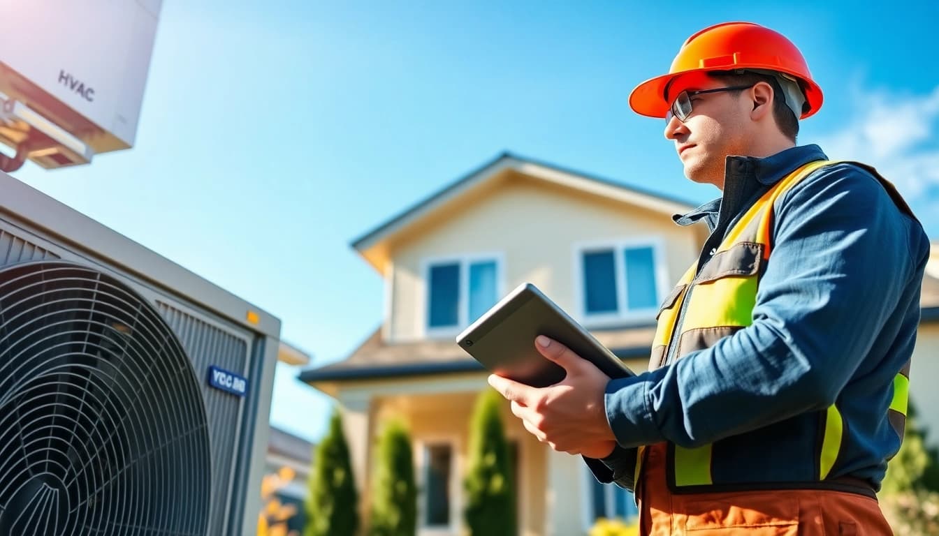 HVAC company Canada technician servicing air conditioning unit outdoors with expertise.