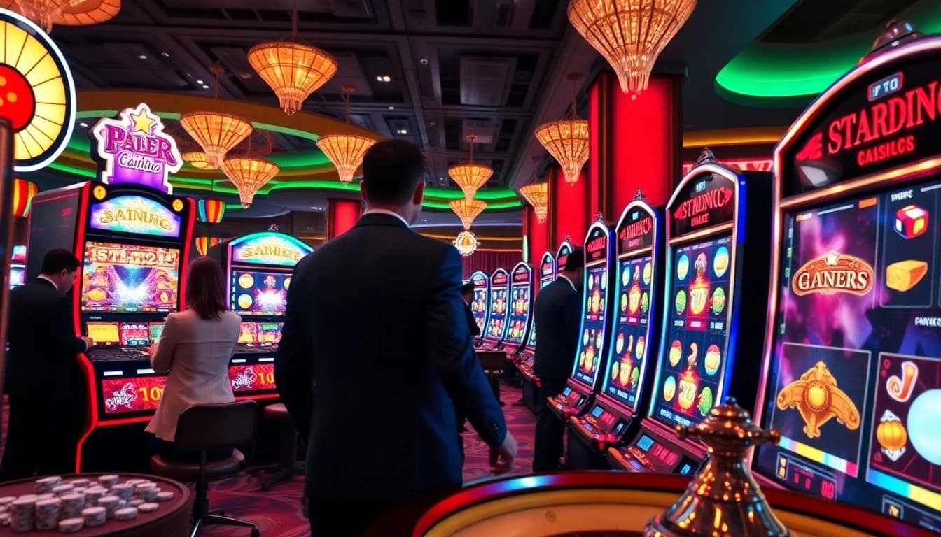 Exciting view of luxury casino gaming featuring slot online apiraja88 with vibrant machines and players.