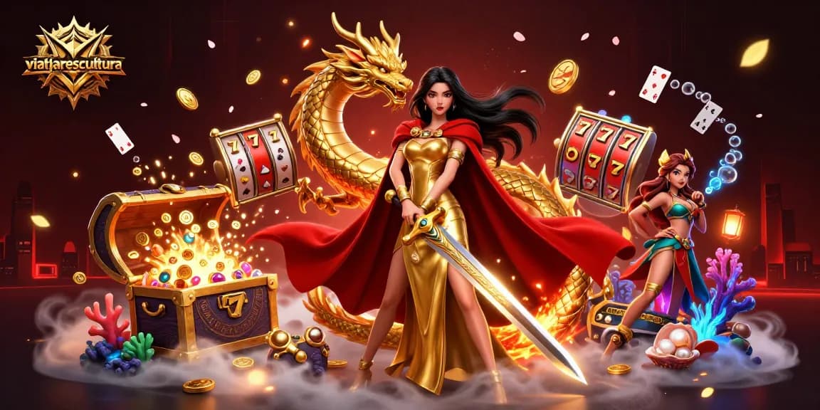 Experience the excitement of viatjarescultura with a stunning 3D illustration showcasing jackpot slots and dazzling treasures.