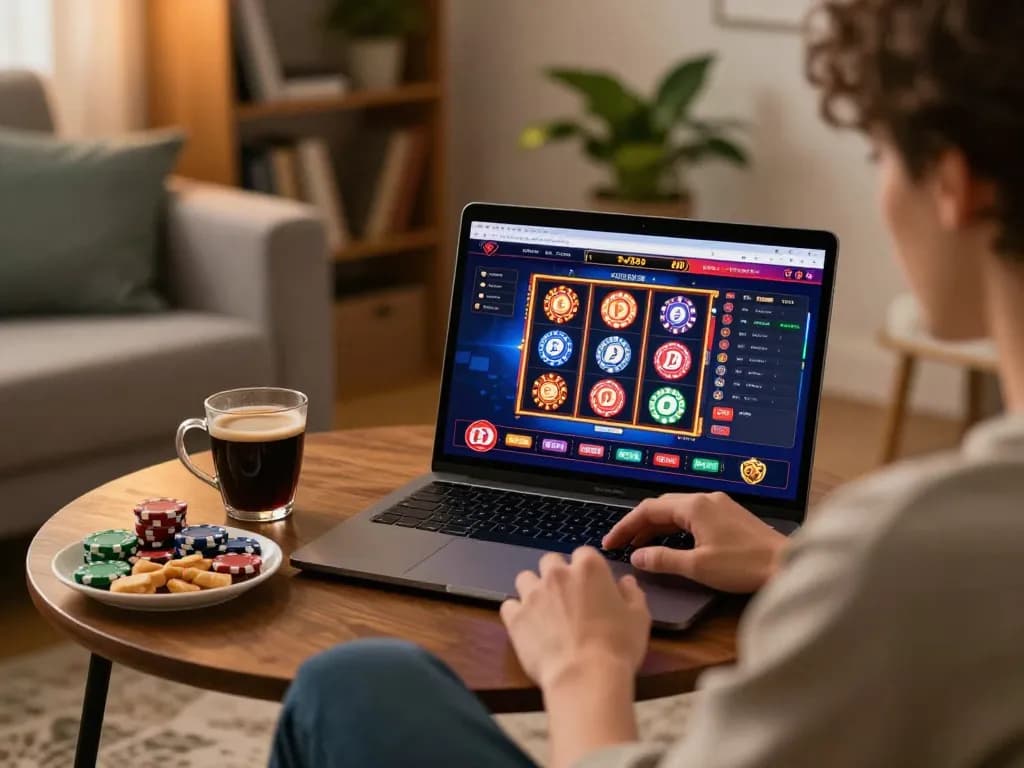 Nohu online slots game being played on a laptop, showcasing vibrant graphics and user engagement