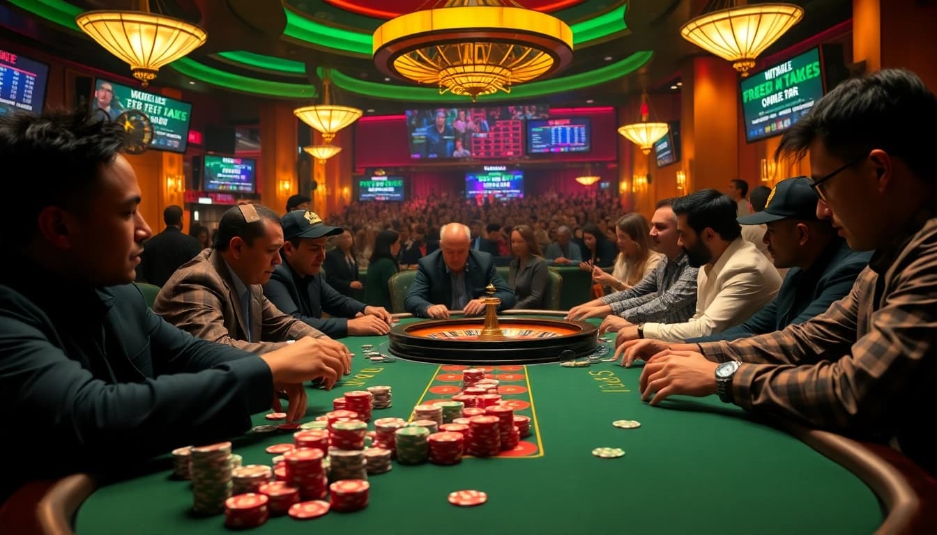 High-stakes poker game capturing the excitement of gambling, featuring layarkaca21 inspired elements.