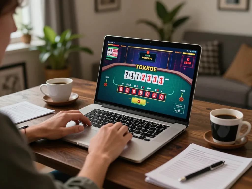 Player engaging in online baccarat at home, showcasing xx88 gaming setup and dynamic gameplay.