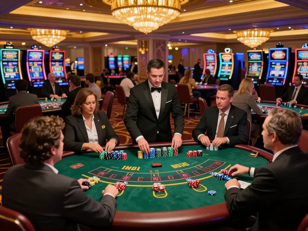 Experience thrilling blackjack action at FC88 casino with engaged players and stylish atmosphere