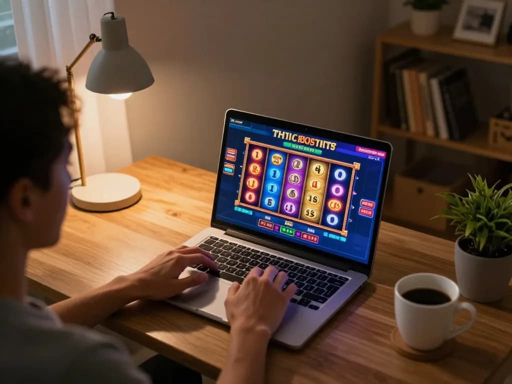Engage in exciting online slot gameplay with luck8biz while enjoying a cozy gaming setup at home.