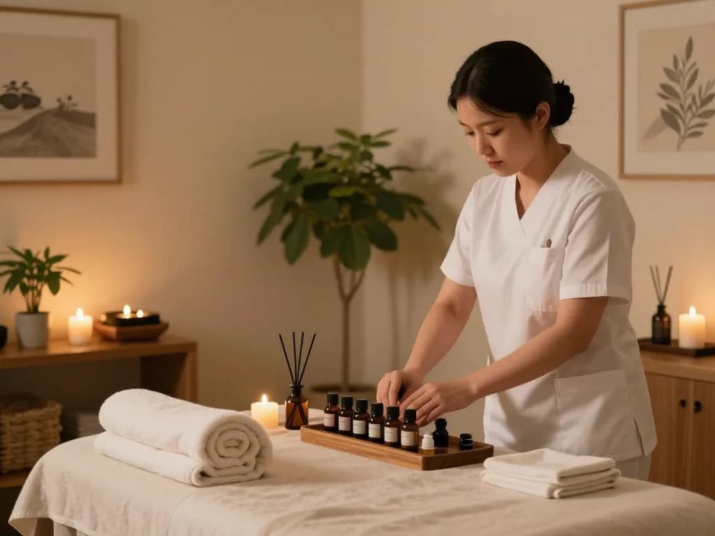 Inviting therapy room for 삼성동마사지 with soothing décor and aromatherapy elements.
