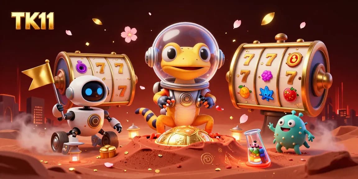 Experience TK11's thrilling online slots with a Martian gecko discovering a golden casino.