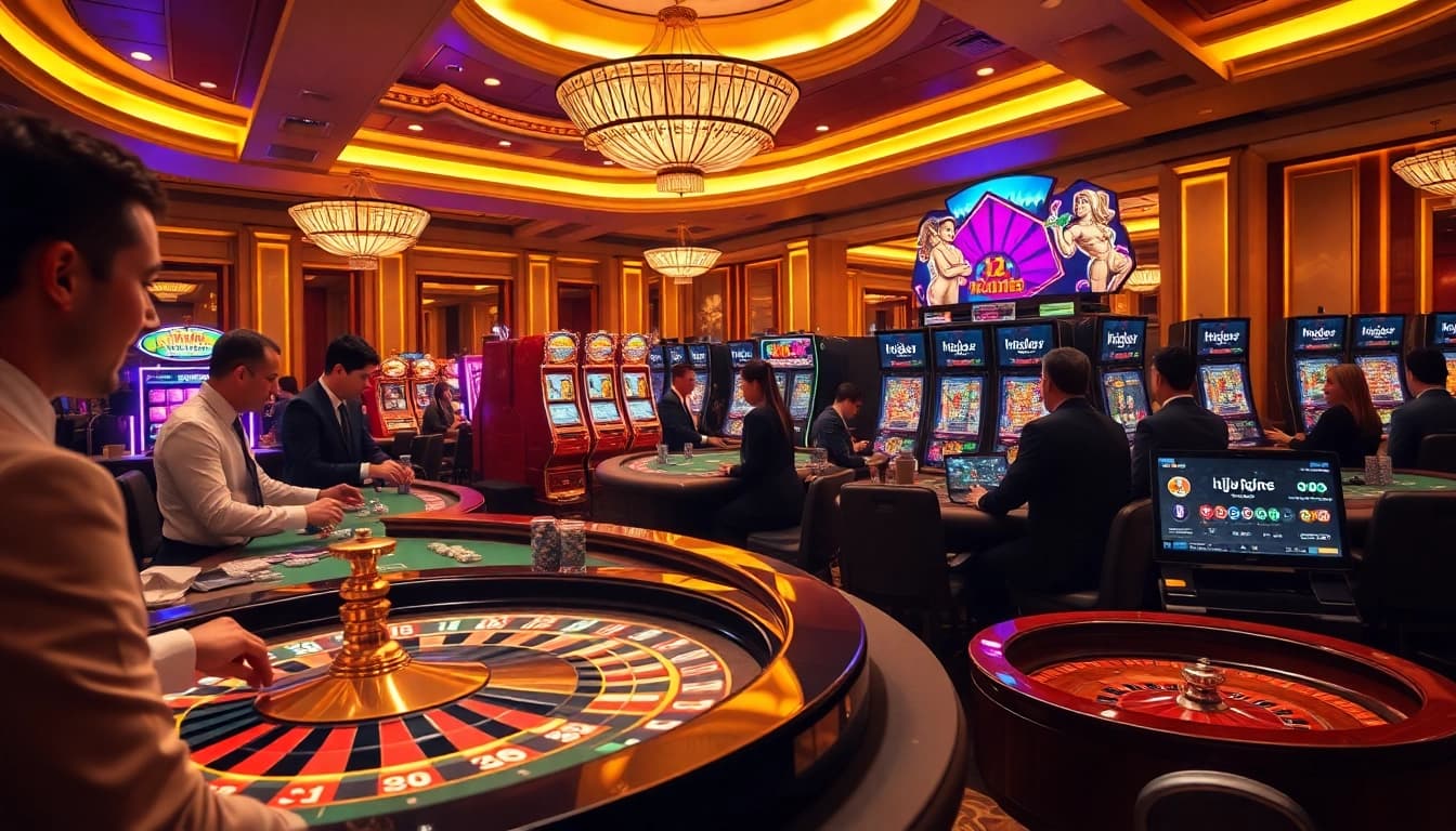 Engaging casino scene with players enjoying table games and online interfaces at https://kjc.money/.