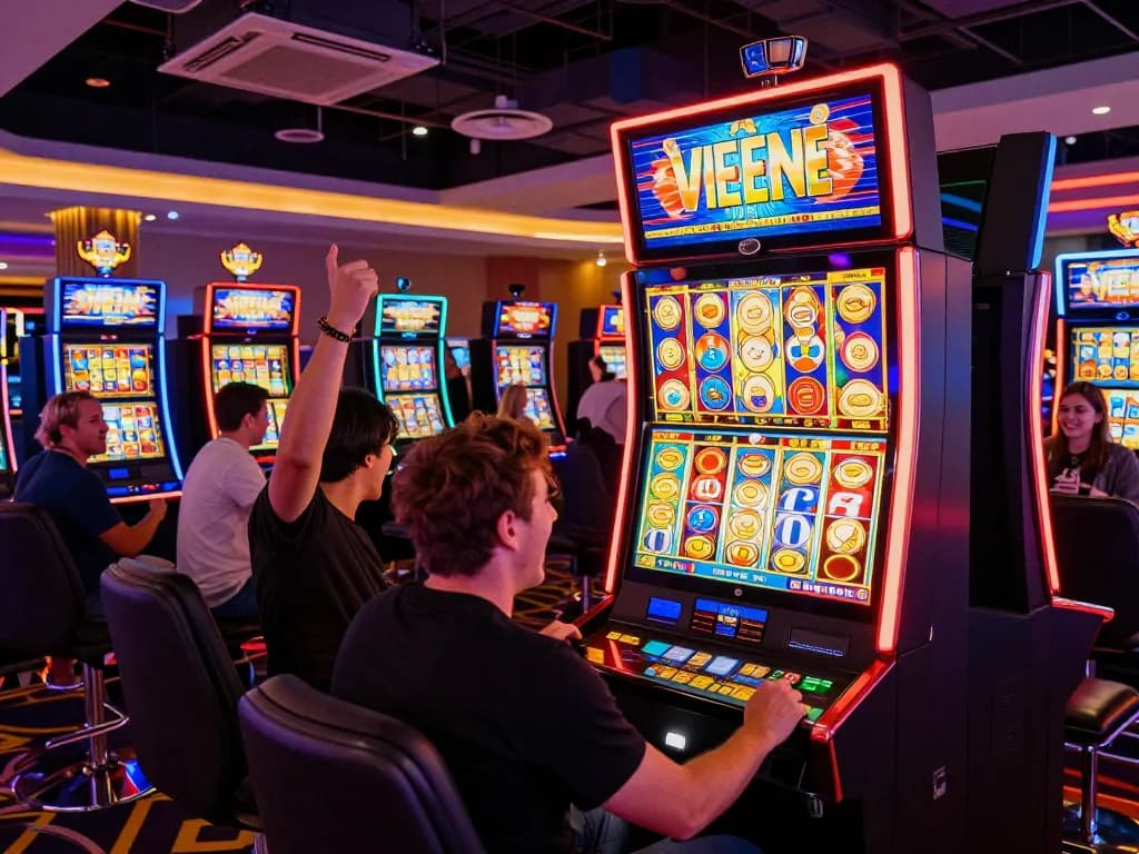 Engaging players at colorful slot machines showcasing live hk excitement and jackpot celebrations
