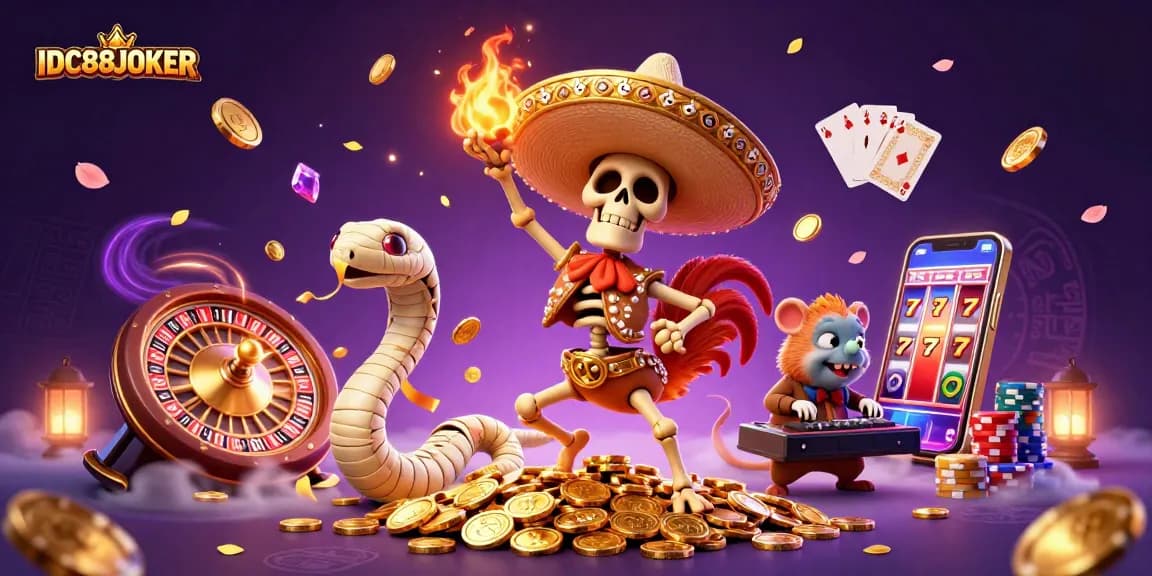 Experience the excitement of IDC88JOKER with a vibrant 3D casino scene full of action and adventure.