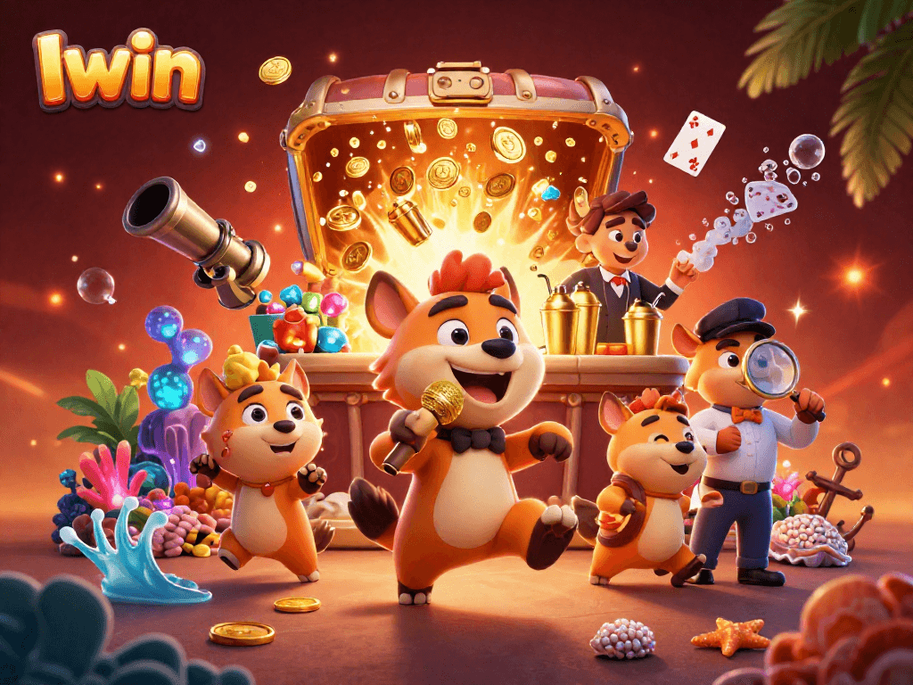 Iwin captures the excitement with hyenas running a vibrant comedy casino club scene.