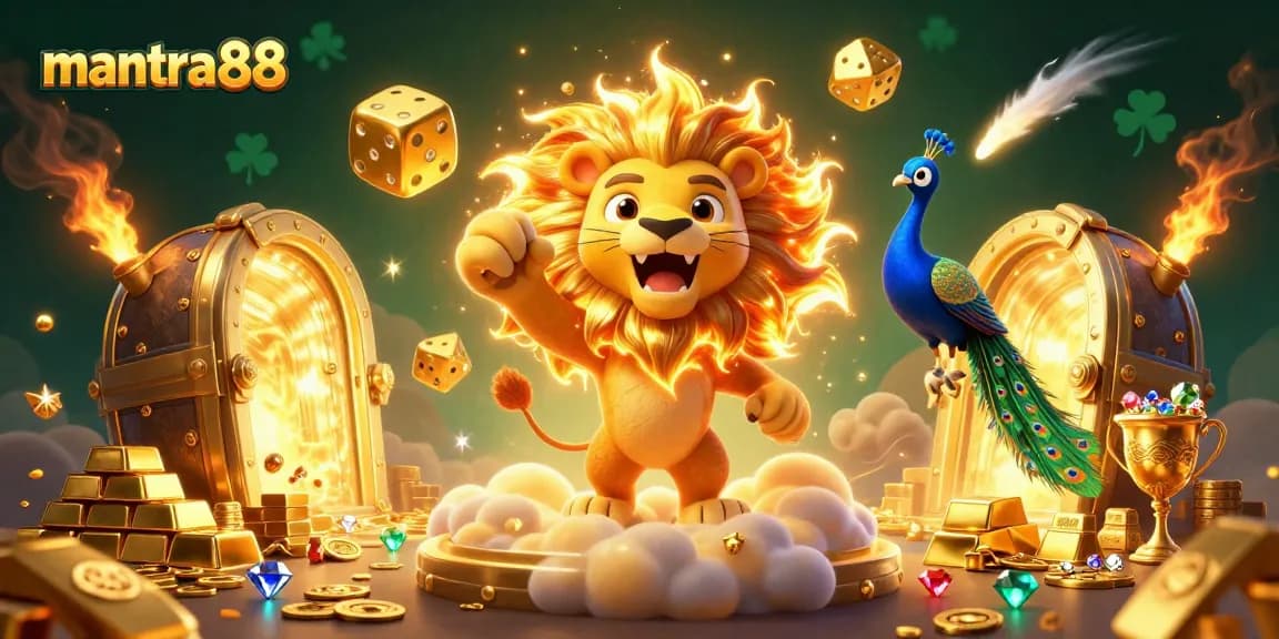 Experience mantra88's thrilling games with soaring luck and dazzling treasures in this vibrant casino scene.