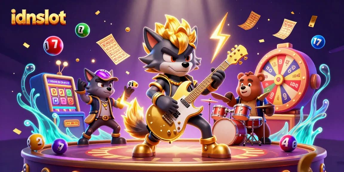 Experience thrilling action with idnslot as a rock star wolf and drummer bear energize the casino stage.