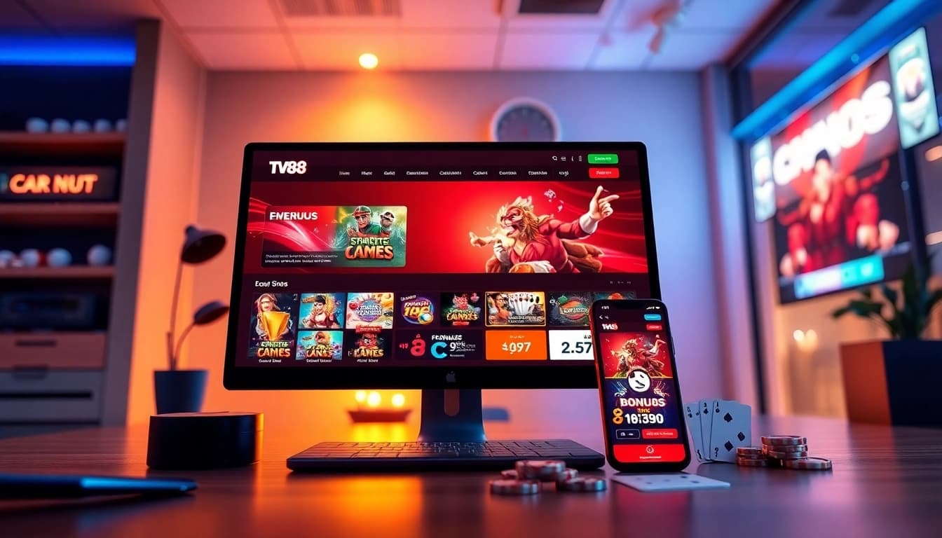 TV88 online gambling platform showcasing user-friendly interface and vibrant graphics