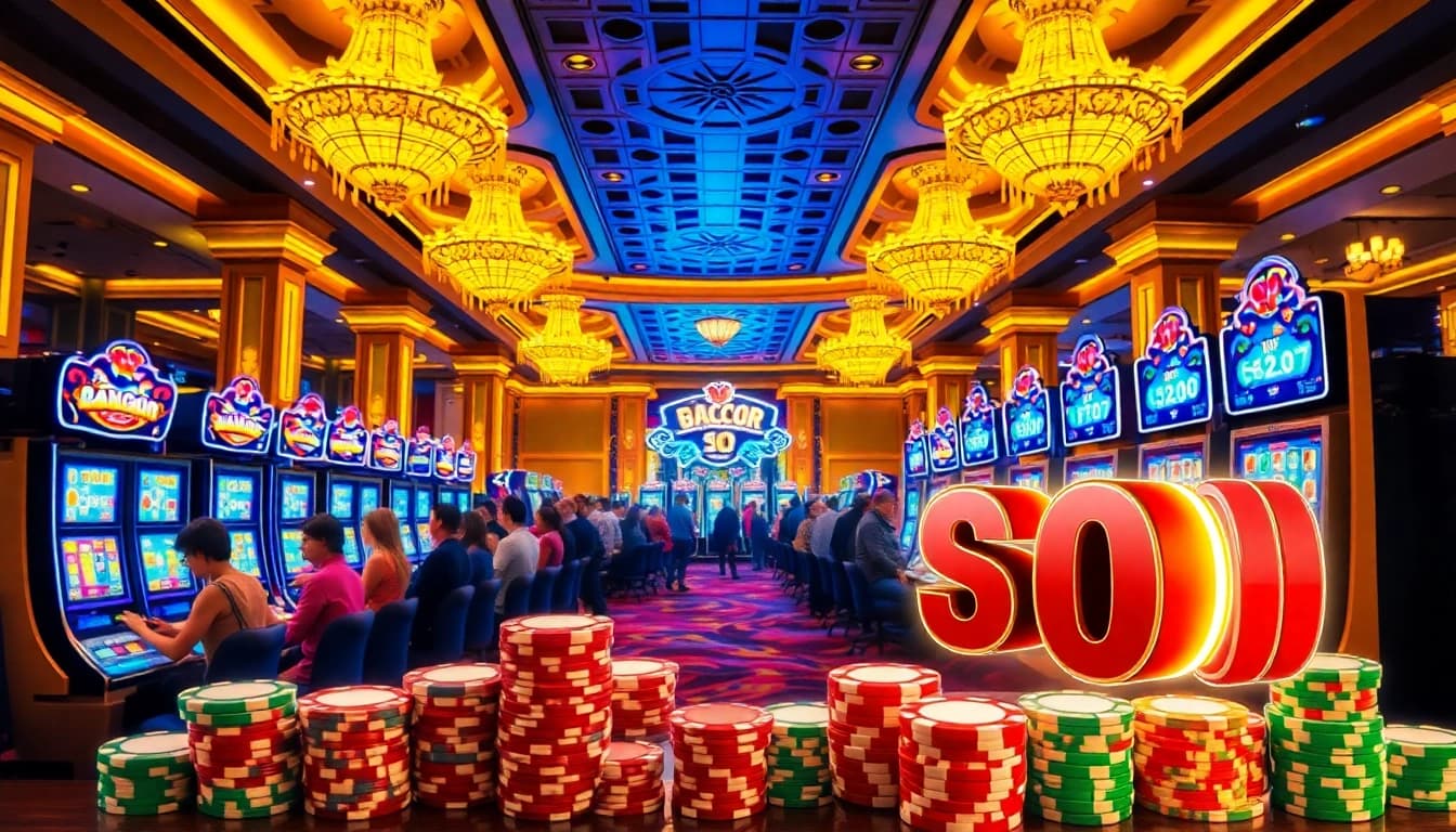 Experience the thrill of slot gacor machines in a luxurious casino ambiance, full of excitement and vibrant colors.