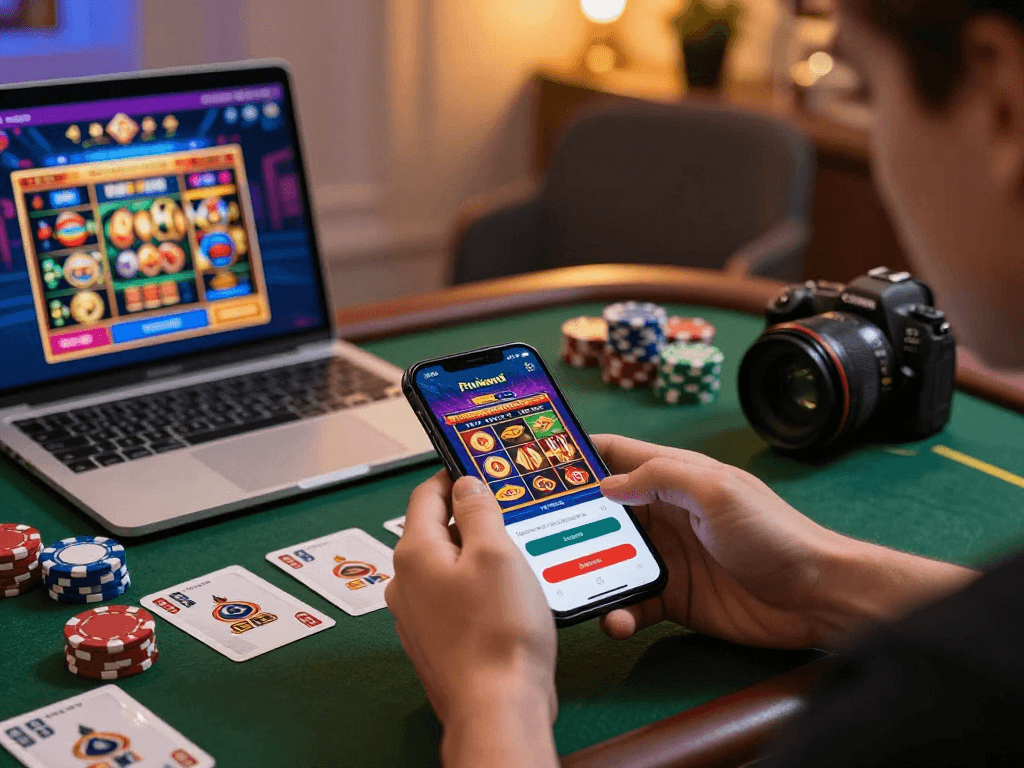 User accessing login raja328 on mobile app for online gambling, surrounded by gaming elements.