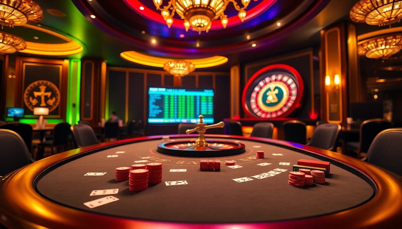 Exciting gaming action at the MK8 poker table in a luxurious casino setting.