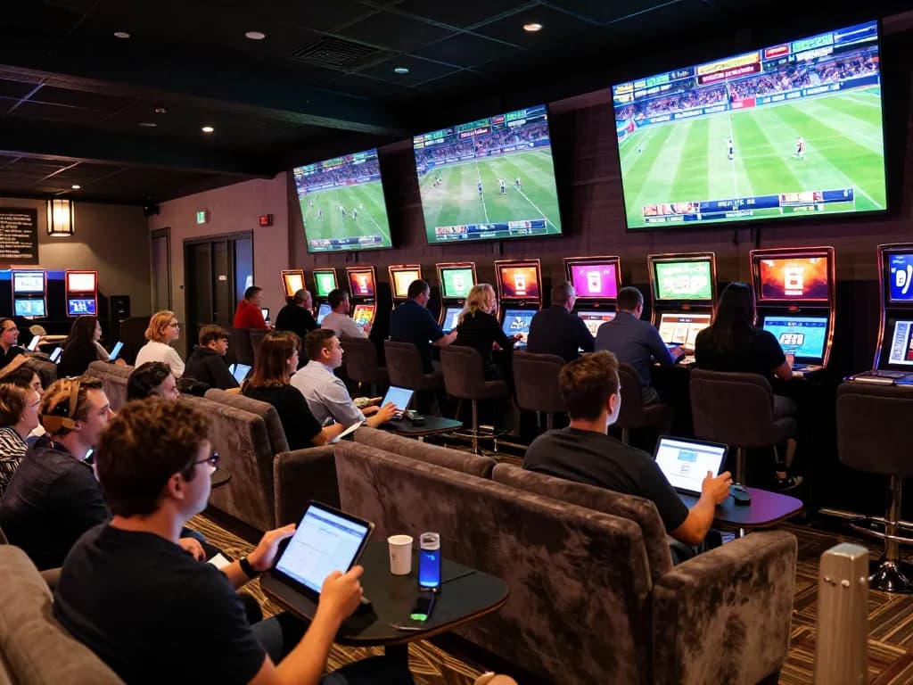 Betting excitement at ta88 sportsbook with patrons engaging and placing wagers.