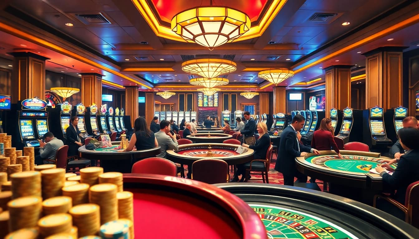 Players enjoy vibrant casino games at RR88, showcasing a thrilling gambling atmosphere.