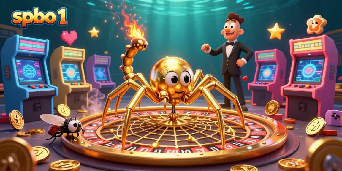 Engage with spbo 1 as a fly nervously places bets near a roulette-shaped web spun by a golden spider.