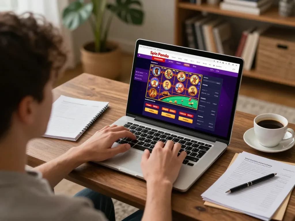 Engaging gameplay at Spin Panda online casino with vibrant slot games on laptop.