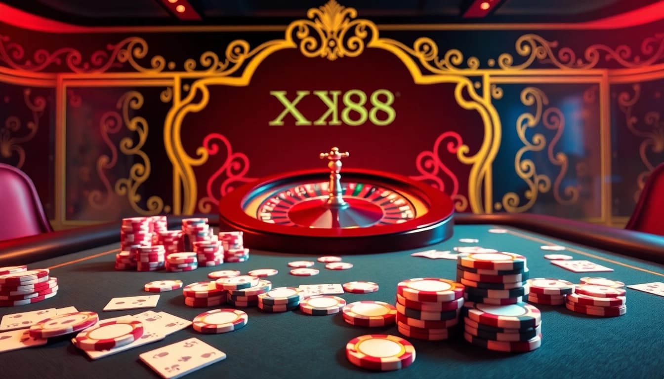 Experience thrilling gameplay at XX88 Casino with vibrant poker chips and betting tables.