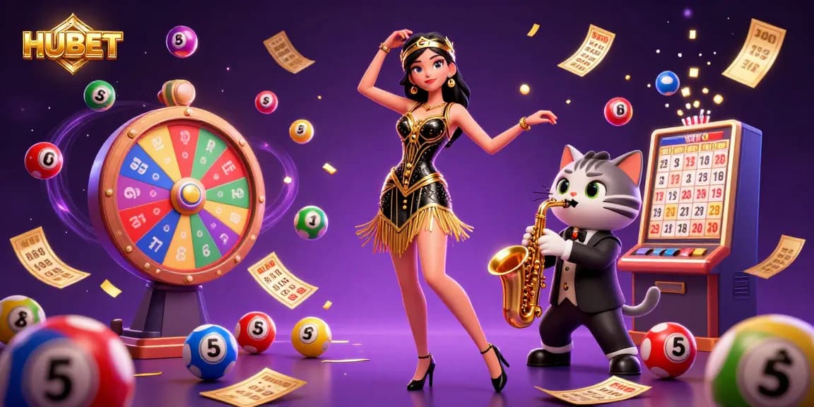 Engage with HUBET's thrilling gambling experience, enjoying vibrant lottery excitement and colorful game elements.