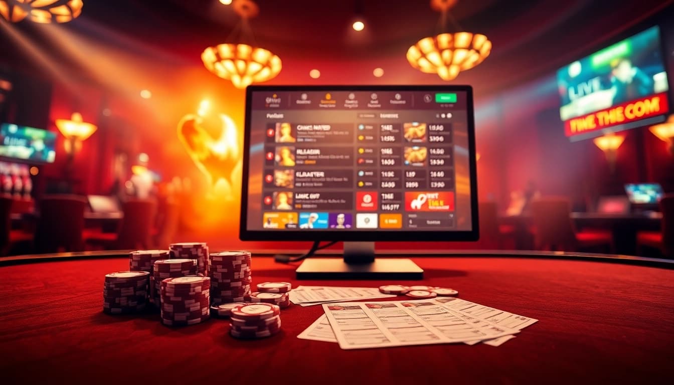 Exciting scene of Nhà cái đá gà online with dynamic betting interface and casino atmosphere.