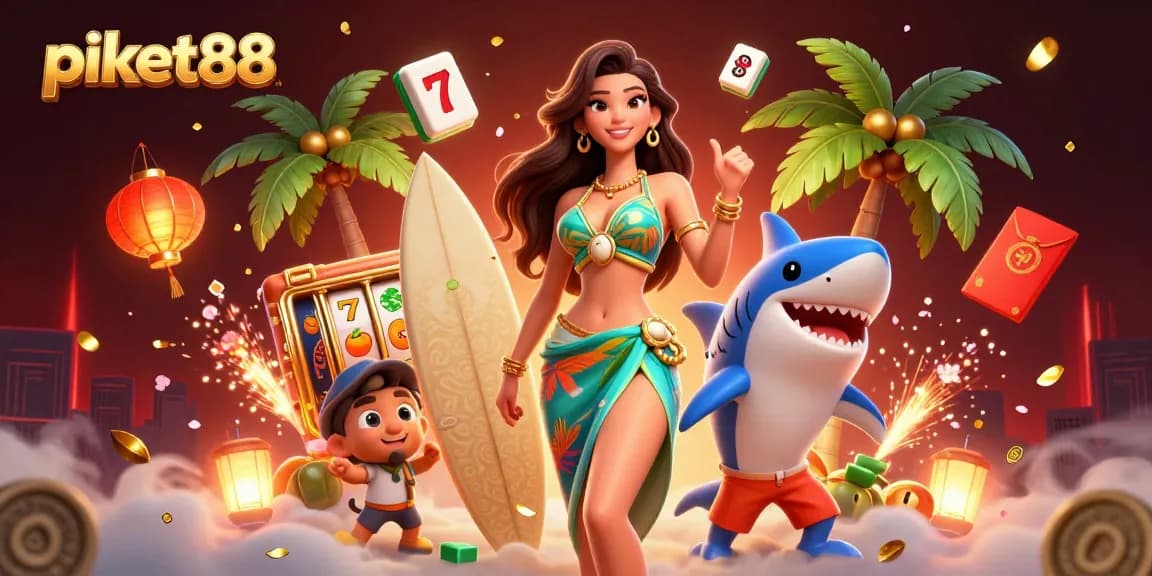 Experience big wins and excitement with PIKET88 in this vibrant casino-inspired illustration.