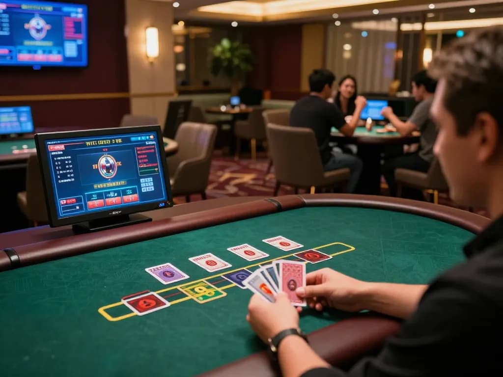 Players enjoying an exciting game of blackjack on Onbet, showcasing dynamic interactions and a vibrant gaming environment.