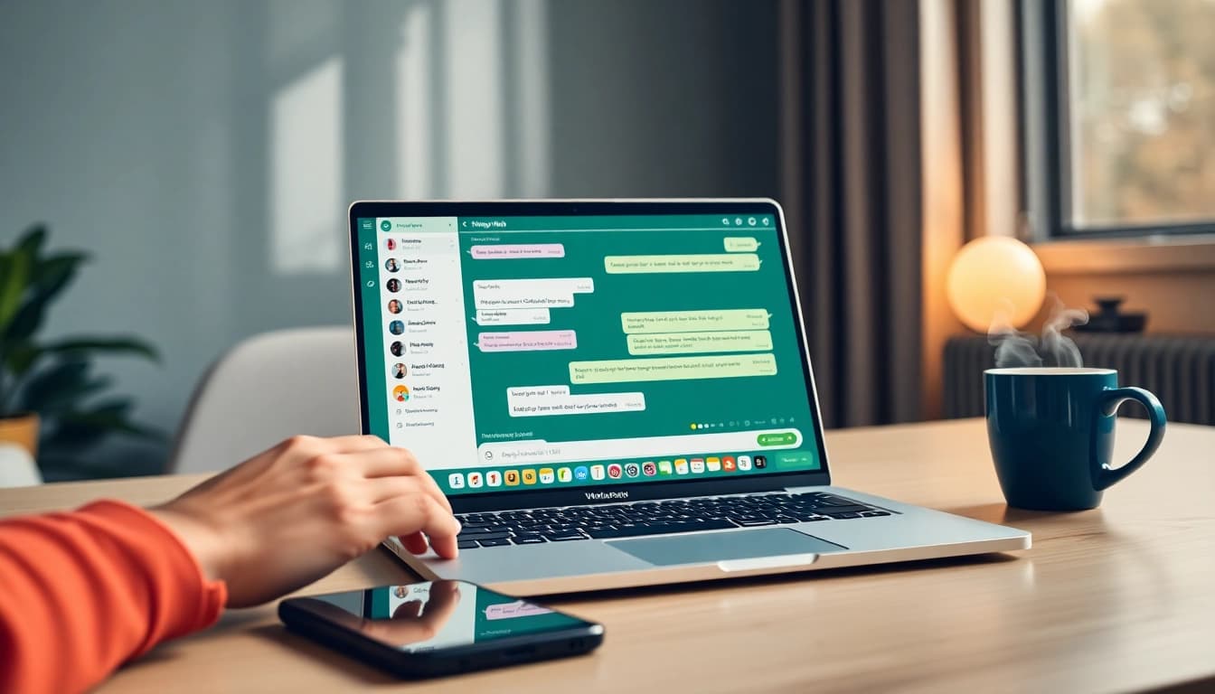 在现代笔记本界面上，通过 WhatsApp Web 实现无缝沟通。