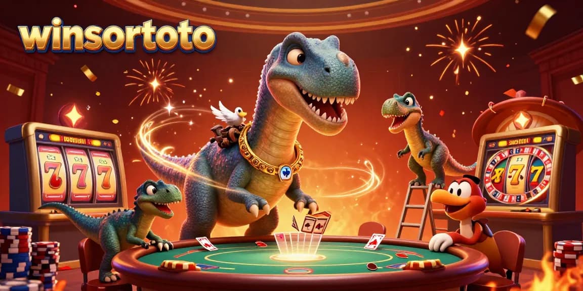 Memenangkan hadiah besar di winsortoto dengan ilustrasi kasino penuh warna dan karakter menarik