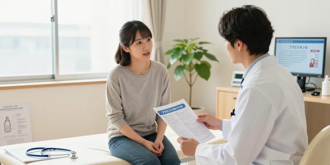 ブラビオンSの口コミに関する相談をする医師と患者の場面、クリニックの明るい環境で行われる