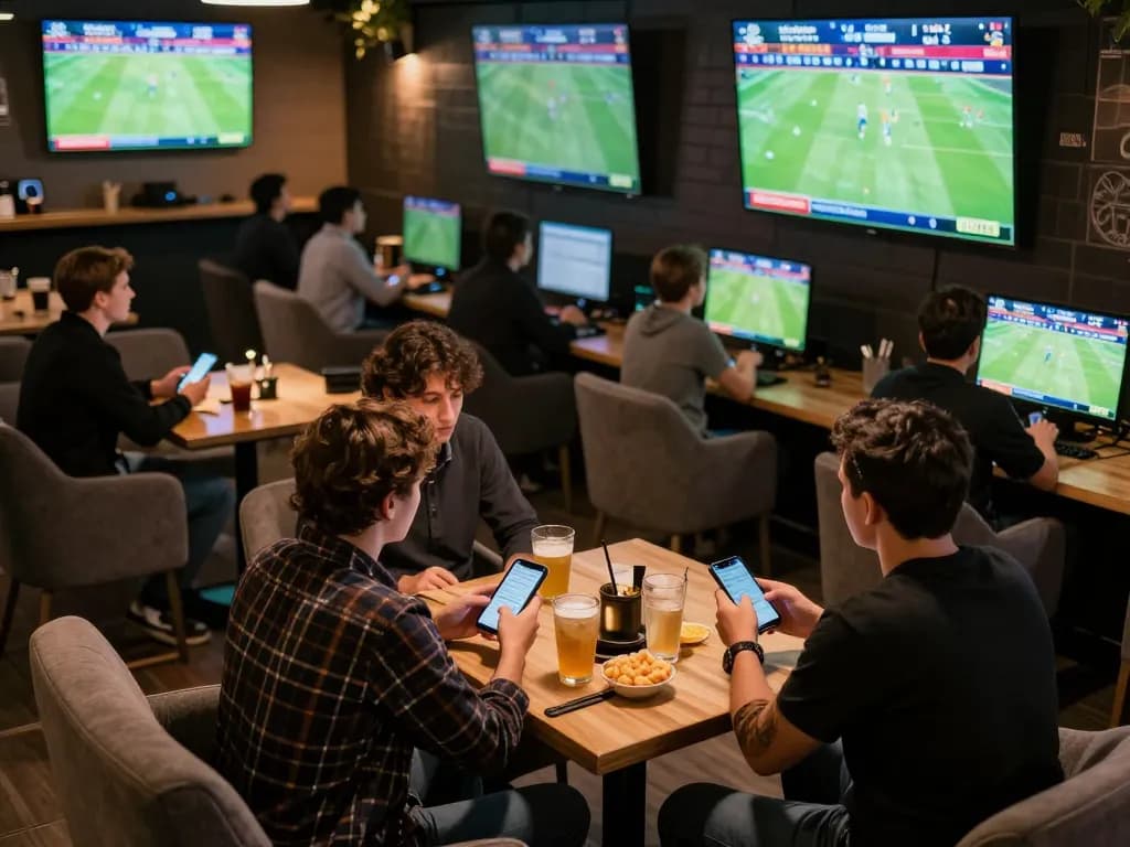 View of a lively sports betting environment where fans engage with live betting, showcasing tin soi kèo