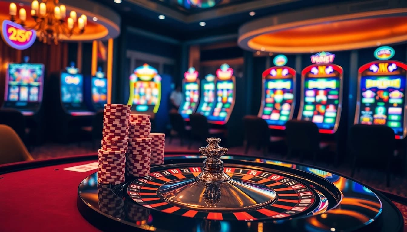 THABET table gaming experience featuring vibrant poker chips and roulette.