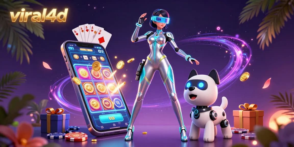 Engage in thrilling gameplay with viral4d featuring a futuristic woman and a talking dog surrounded by exciting casino elements.