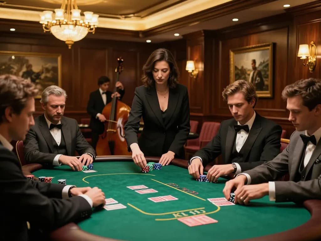 Players at a VIP poker table strategizing their bets at sc8885's luxurious gaming room.