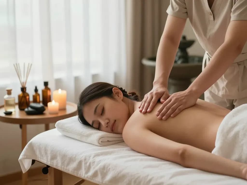 Swedish massage therapy in a tranquil spa setting with soothing ambiance and natural light.