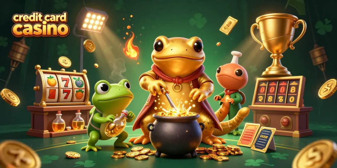 Players winning at a credit card casino as they encounter vibrant golden treasures and exciting slot elements.