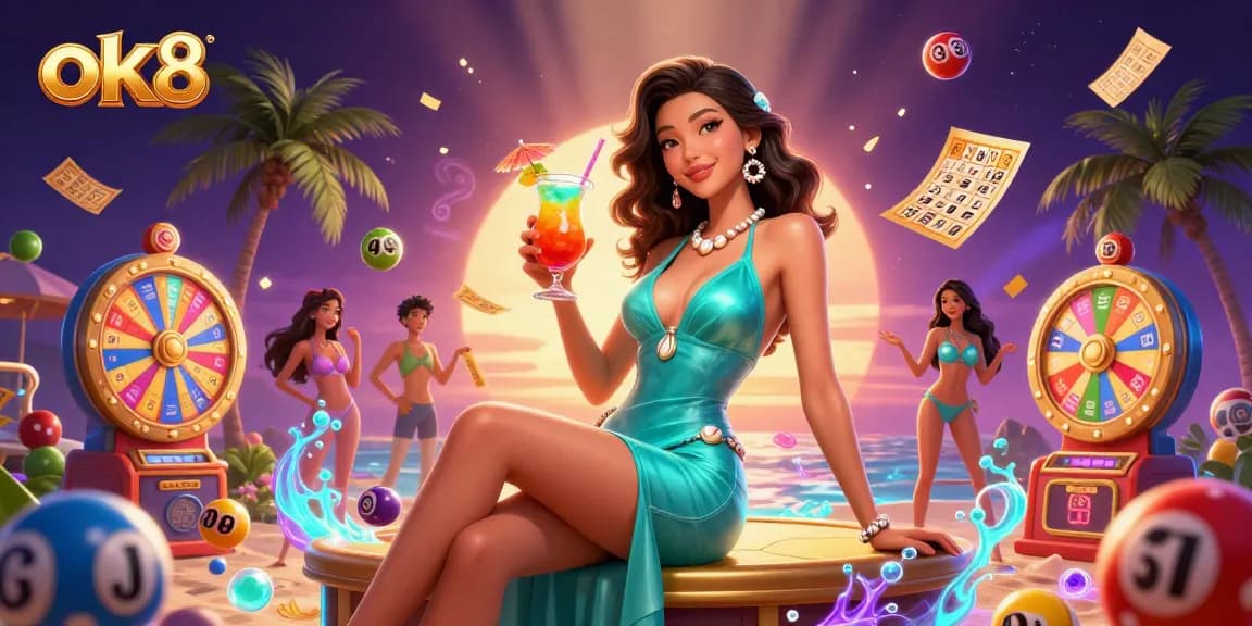 Experience excitement at ok8's casino with vibrant games and a glamorous tropical setting.