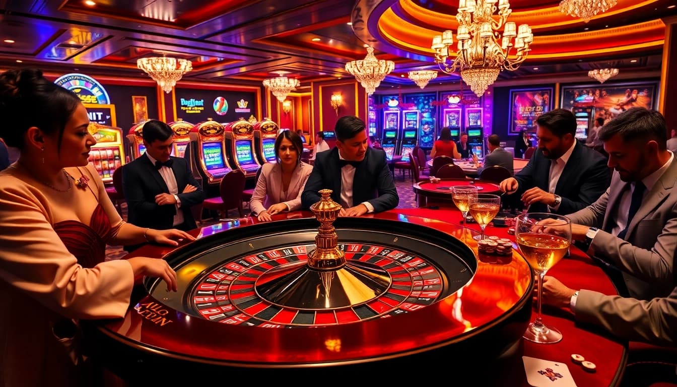 Experience thrilling casino moments at https://kkwin.life/ with elegant tables, vibrant slot machines, and excited gamblers.