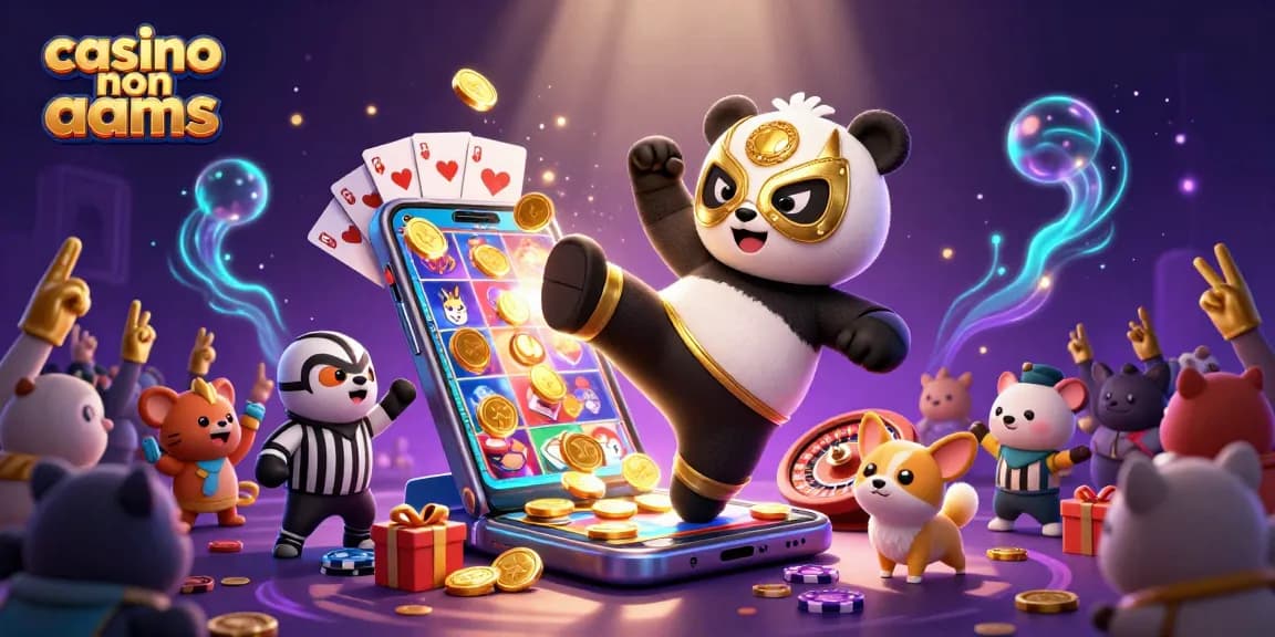 Scena coinvolgente con un panda lottatore e un arbitro chihuahua che mostrano l'eccitazione del gioco nei casinò non AAMS.