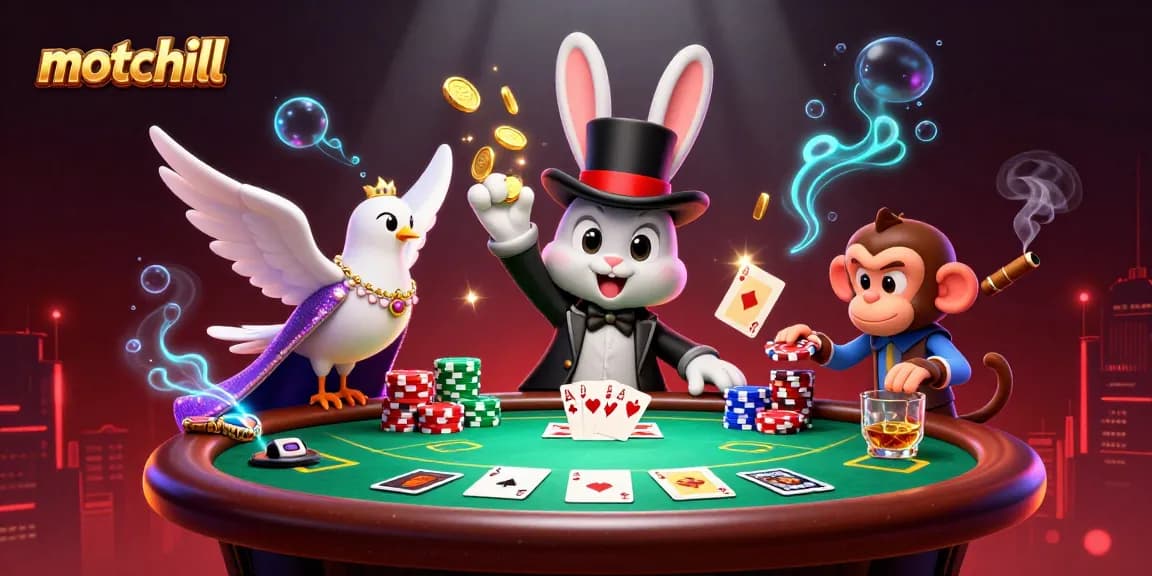 Experience the thrill of gambling with motchill, as a cartoon magician and friends charm coins and poker chips.