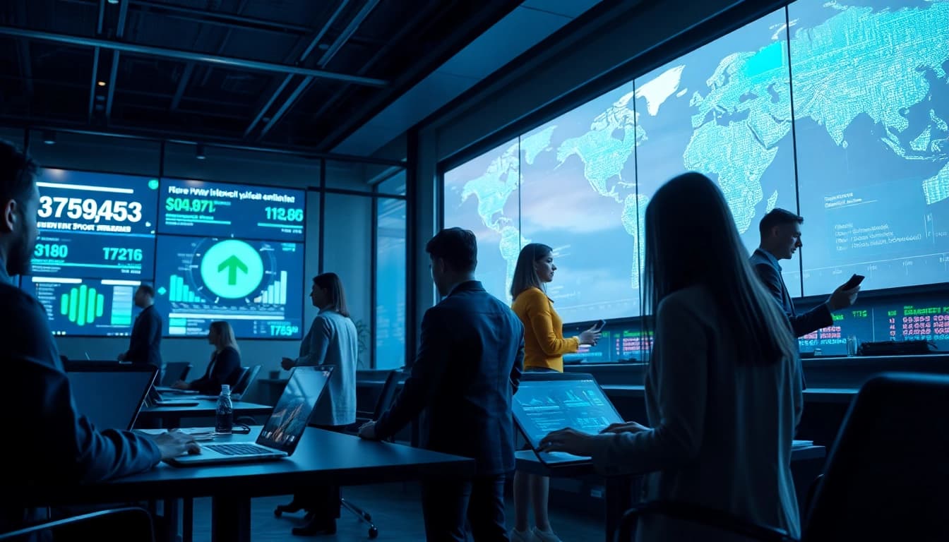 快连下载 innovative network accelerator in a modern office with tech-savvy professionals.