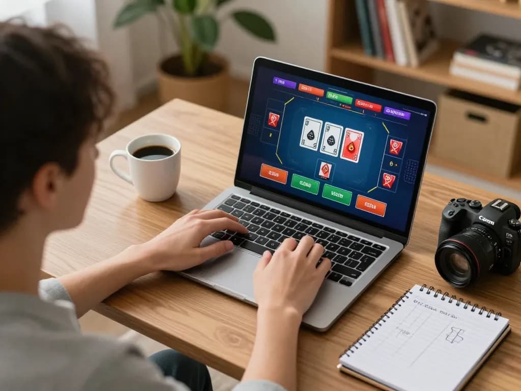 Engaging in online casino gameplay at home, user interacting with ATQ live dealer game on laptop.
