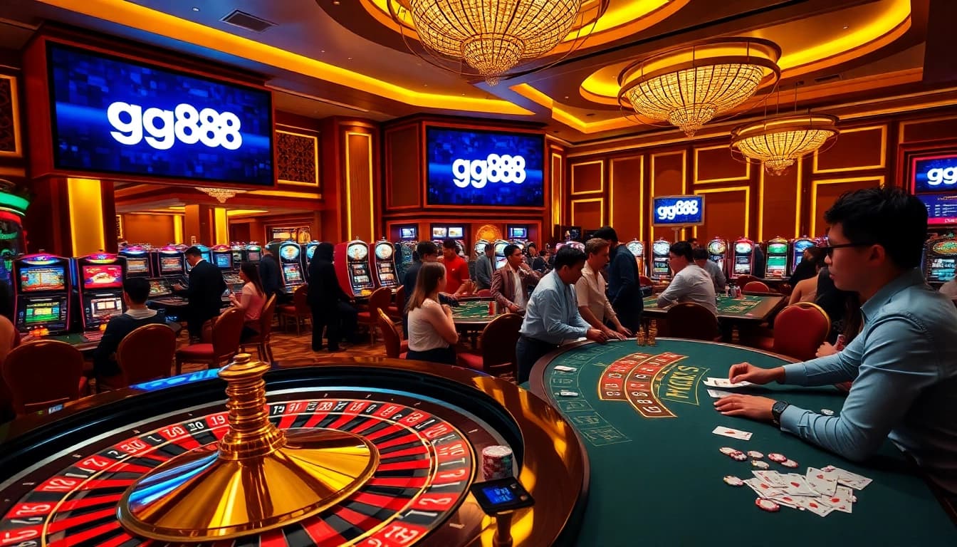 Players celebrating wins at the gg88 casino table with vibrant chips and cards.