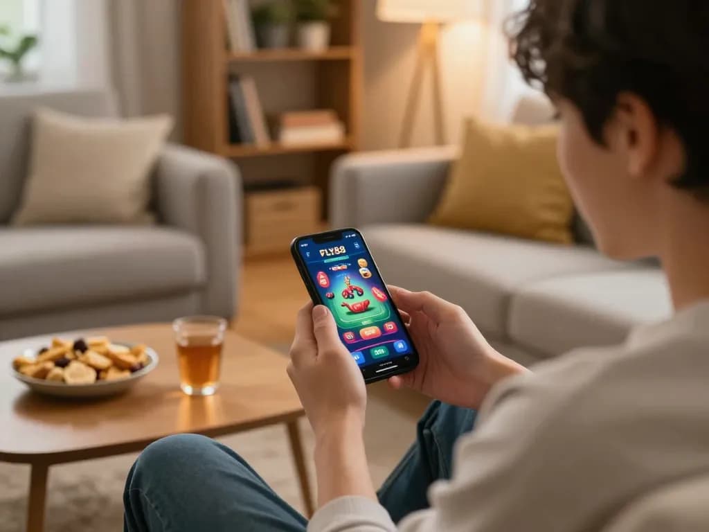 Engaging in online casino gaming through the FLY88 app, highlighting strategy and enjoyment